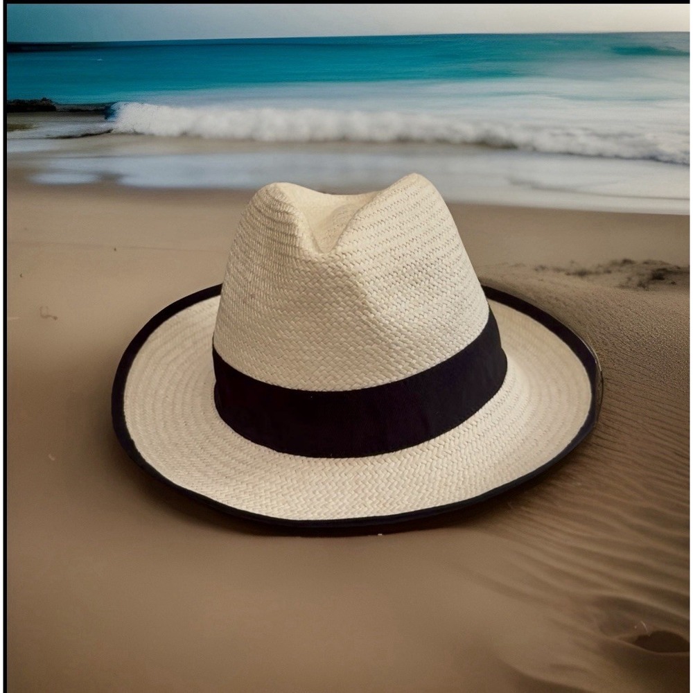NWT Banana Republic Sz S/M 7/7.5 Straw Fedora Gangster Hat Trilby Cuban Hip Hop